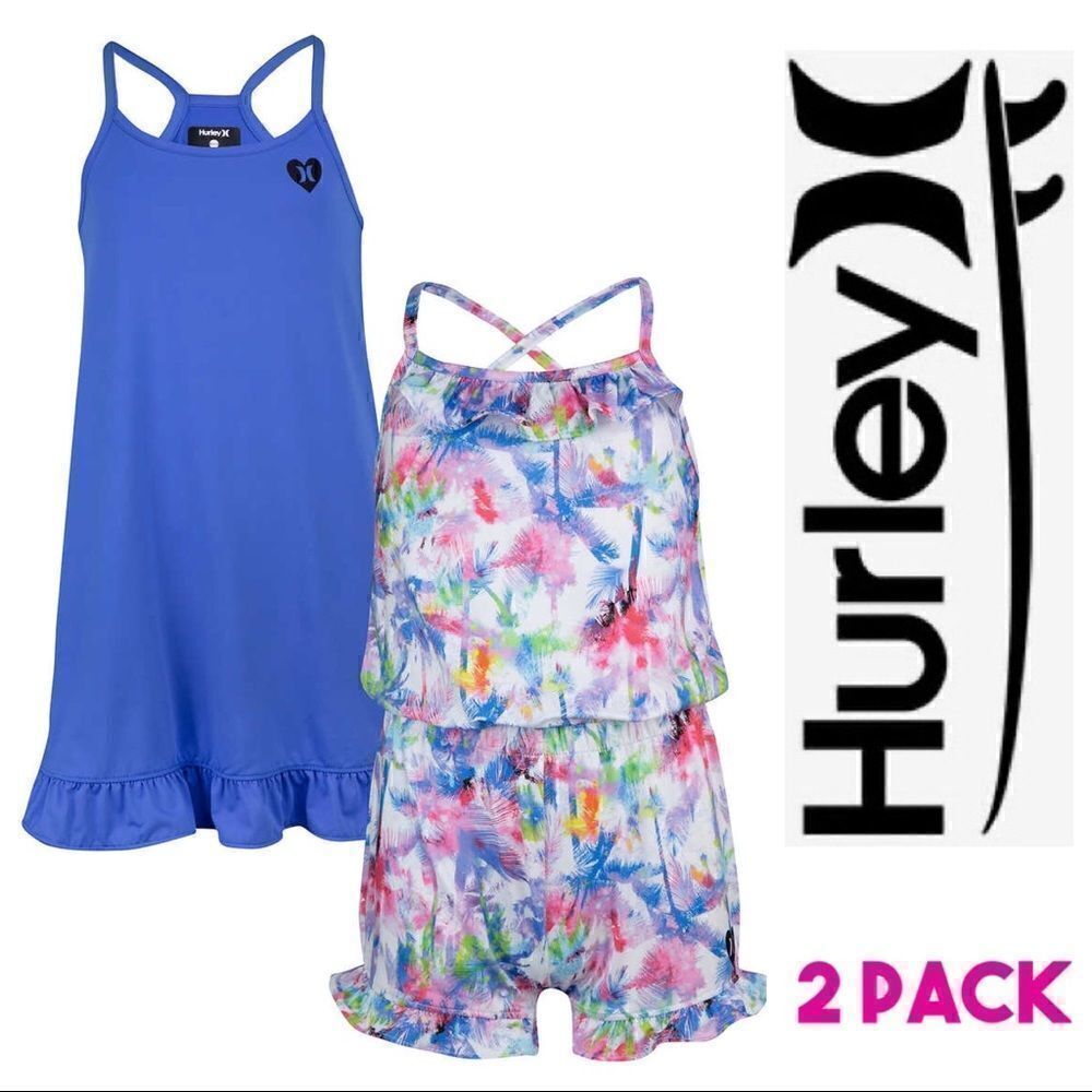 NWT ☀️ Hurley Youth 2-pack Dress and Romper Blue and Floral: Sizes Girls S, M, L